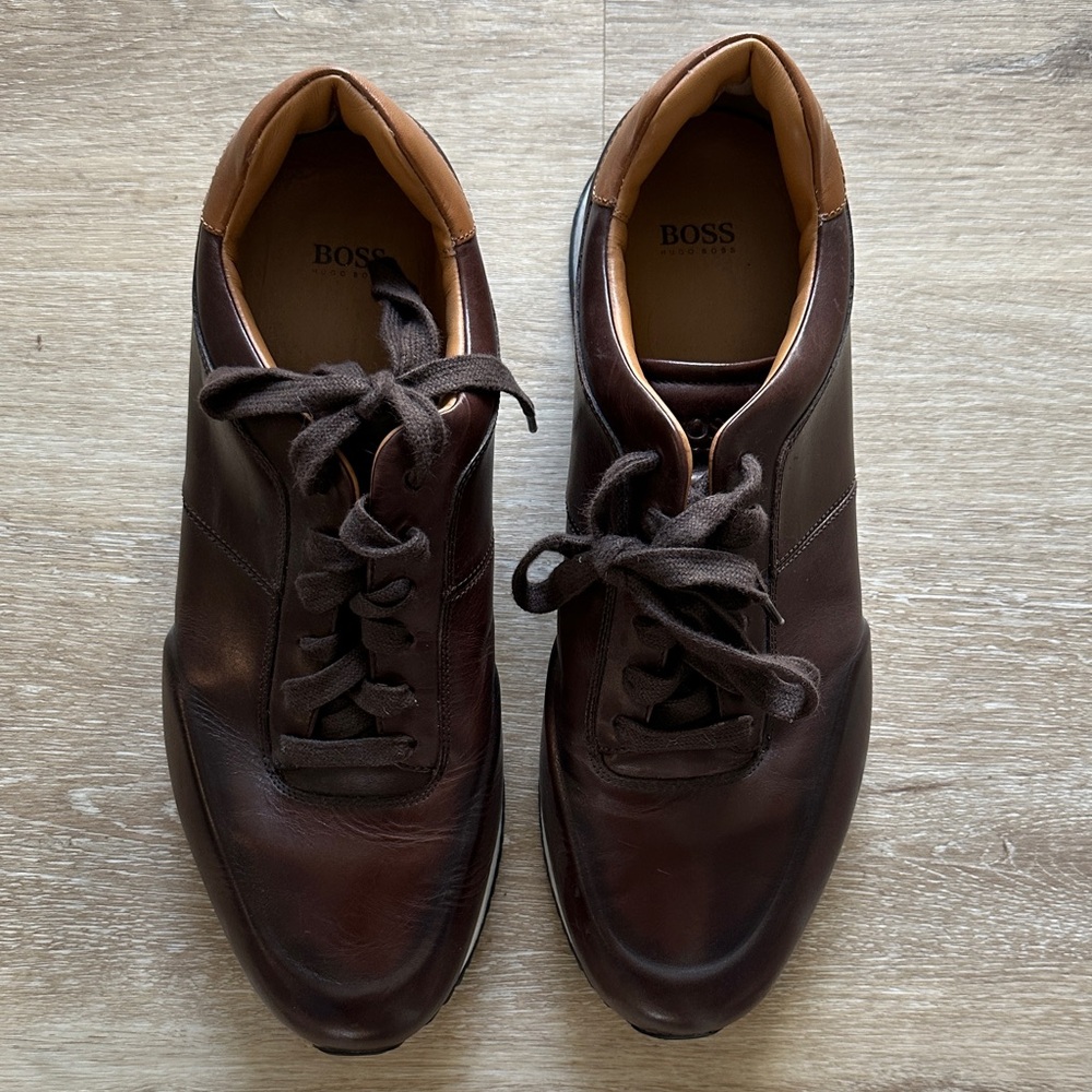 BOSS Men's Dark Brown Leather Sneakers